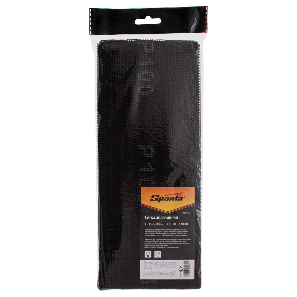 Сетка абразивная, P 100, 115 х 280 мм, 10 шт Sparta (751255)