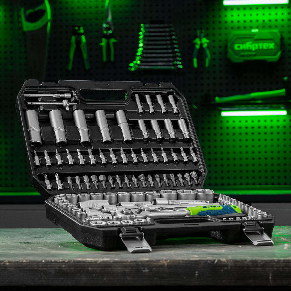 Набор инструментов, 1/2, 1/4, 108 предметов// Сибртех