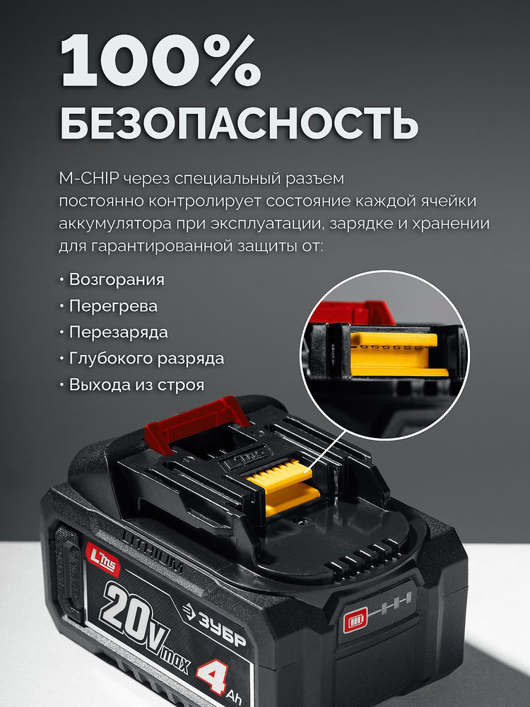 Аккумулятор 20 В 4.0 А·ч LMS ЗУБР АКБ-20-4