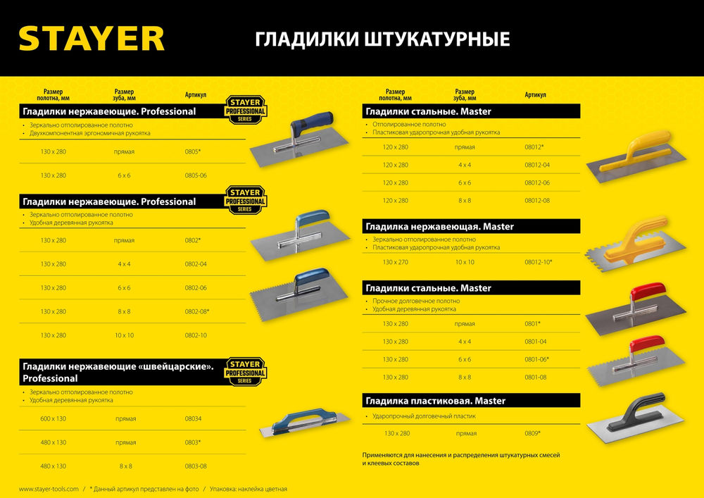 Гладилка штукатурная 130 х 280 мм Professional STAYER 0802