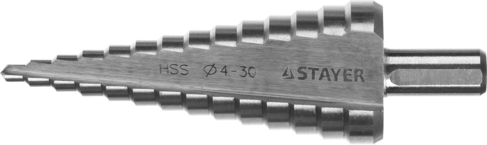 Сверло ступенчатое 4-30 мм, 14 ступеней, сталь HSS STAYER 29660-4-30-14