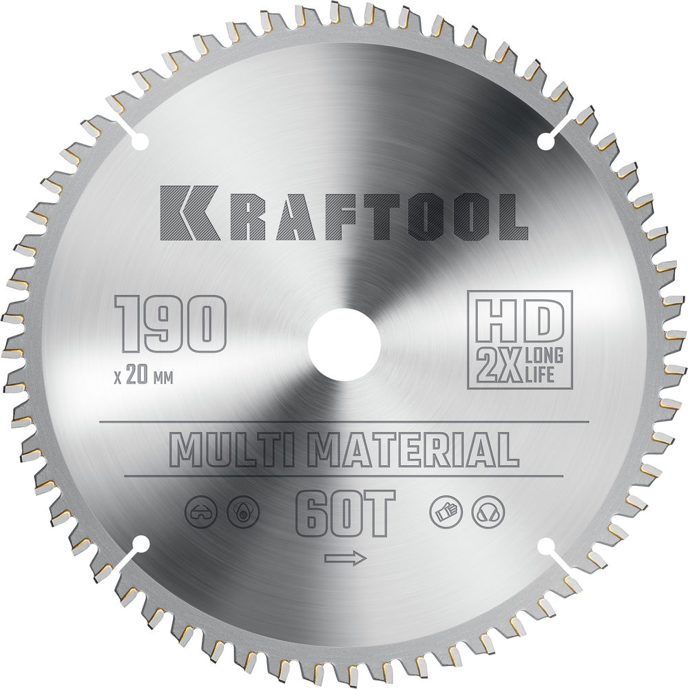 Пильный диск по алюминию Multi Material, 190 х 20 мм, 60Т KRAFTOOL 36953-190-20