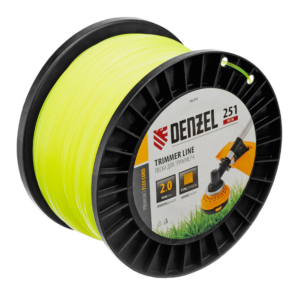 Леска для триммера квадрат, 2,0мм х 251м, на DIN катушке FLEX CORD Denzel (96291)