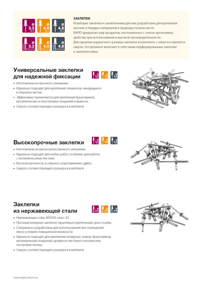 Алюминиевая заклепка 3.2 х 8 мм, 50 шт RAPID 5000383