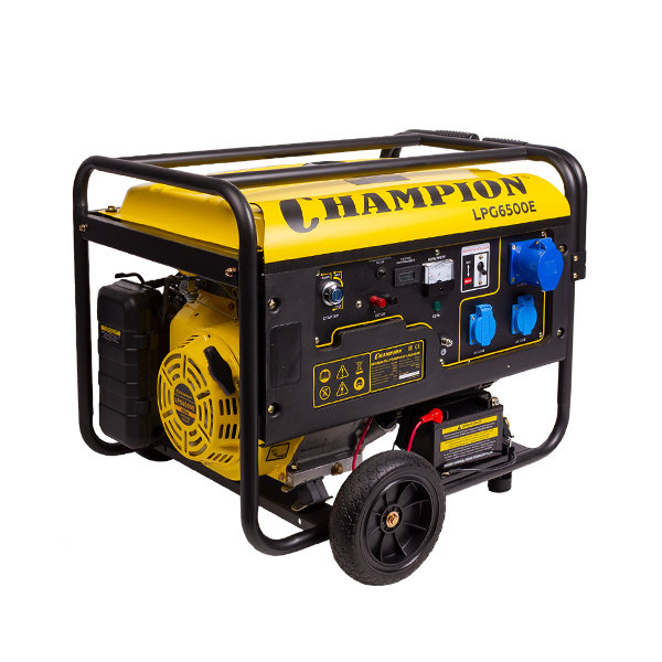 Генератор CHAMPION LPG6500E (бензин+газ 5/5,5кВт 16лс 25л 12В 85кг, эл.стартер, счетчик, колеса) (LPG6500E)