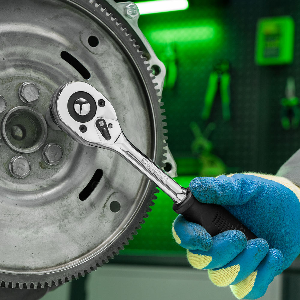 Ключ-трещотка 1/2, 45 зубьев, с быстрым сбросом, CrV, хром Сибртех