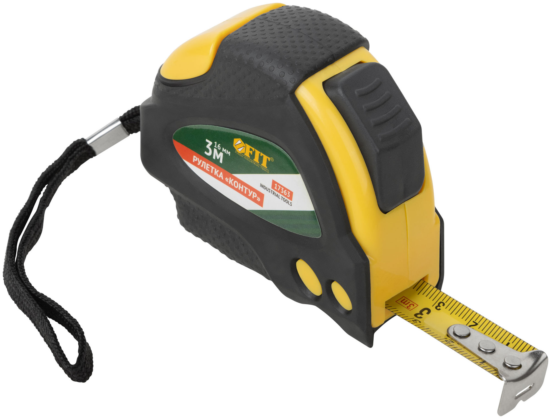 Рулетка Контур с автостопом, прорезиненный корпус 3 м x 16 мм