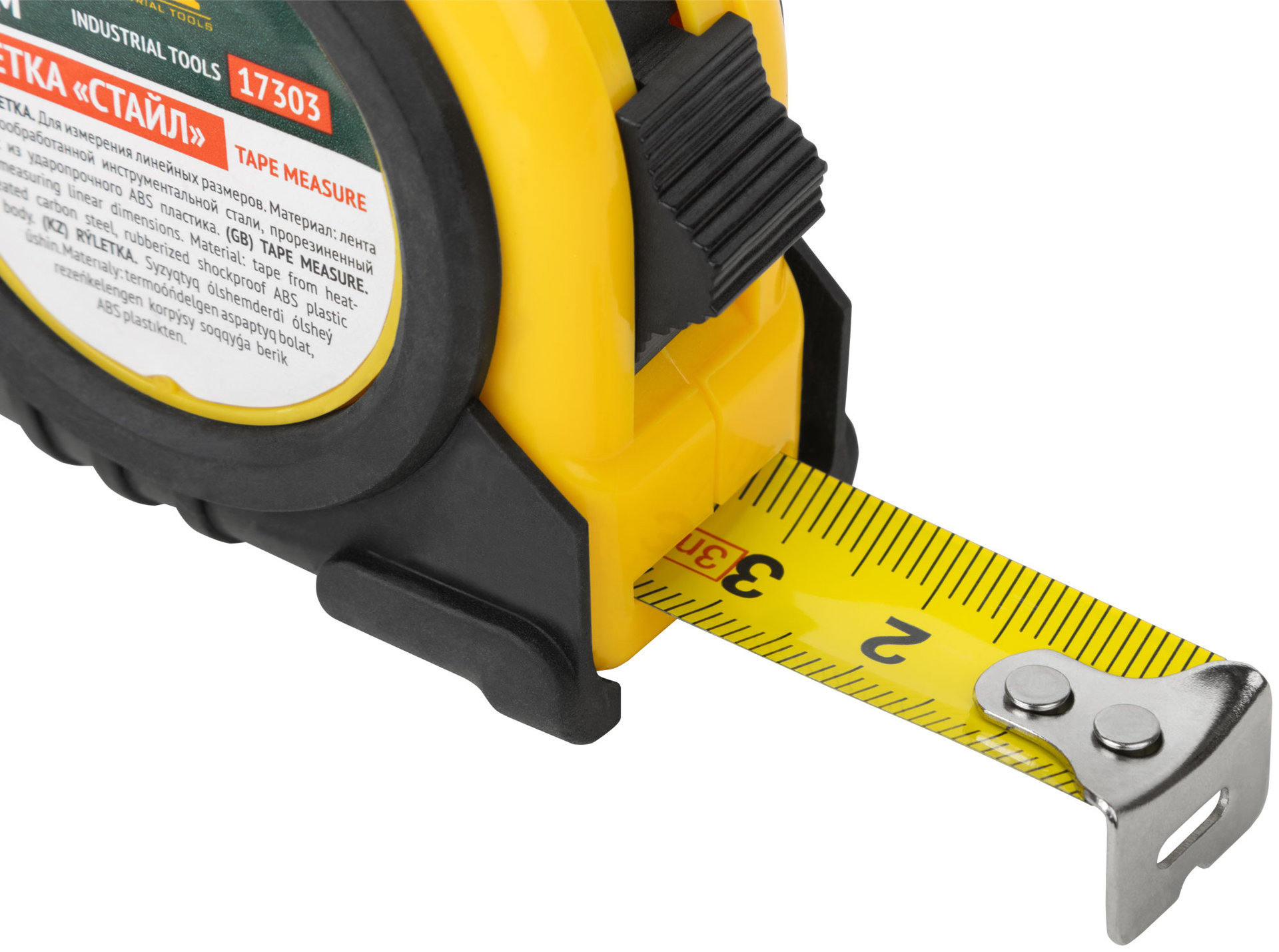 Рулетка Профи, прорезиненный корпус Стайл 3 м x 16 мм