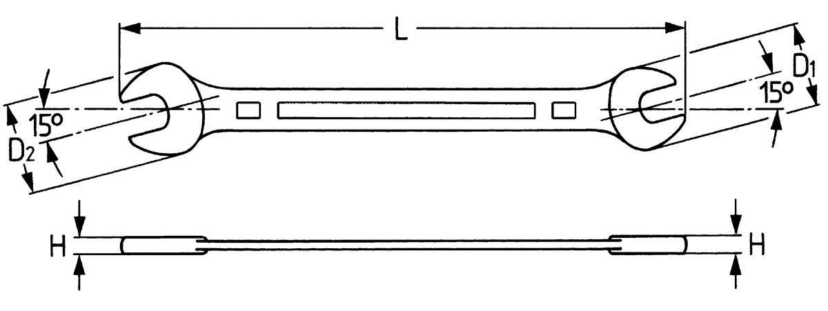 Ключ гаечный рожковый двусторонний 30?32 мм, Cr-V, хром, DIN 3110, HEYCO HE-50800303280
