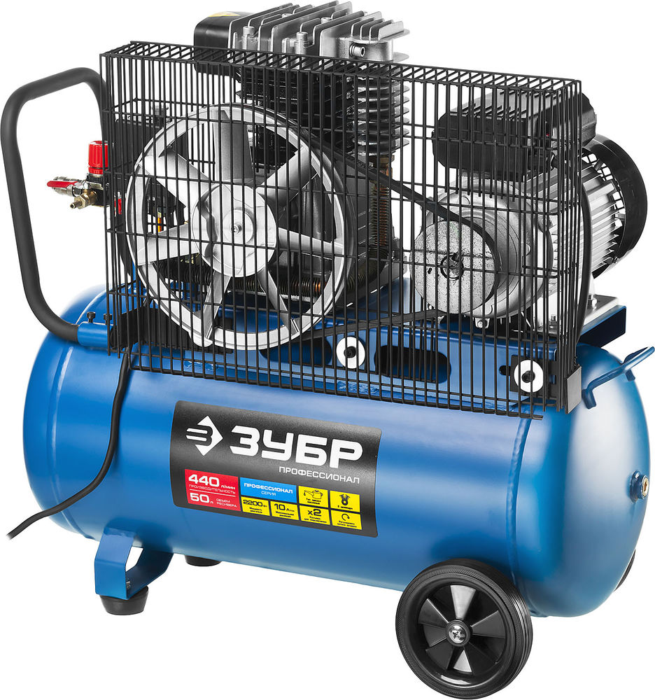 Компрессор масляный ременной 440 л/мин, 50 л, 2200 Вт ЗУБР Профессионал ЗКПМ-440-50-Р-2.2