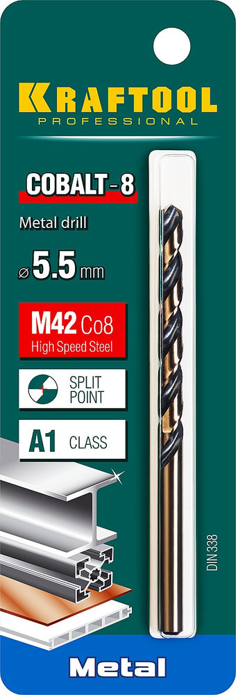 Сверло по металлу 5.5 х 93 мм сталь М42, HSS-Co(8%) COBALT-8 KRAFTOOL 29656-5.5