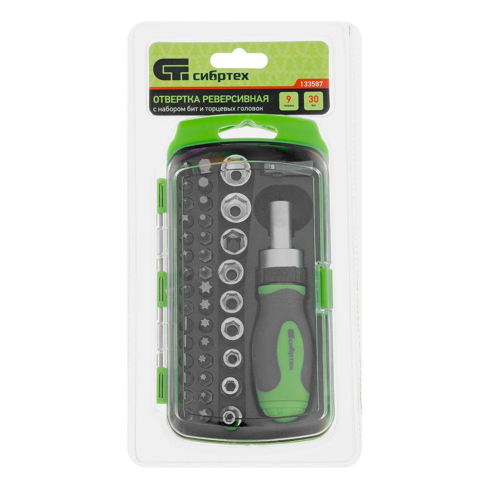 Отвертка ревер. + биты, 41 пред., PH+PZ+SL+H+T, CrV, 2к рукоятка Сибртех (133587)