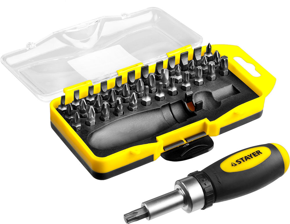 Отвертка реверсивная с насадками 38 предм. Compact-38 STAYER 2557-H38