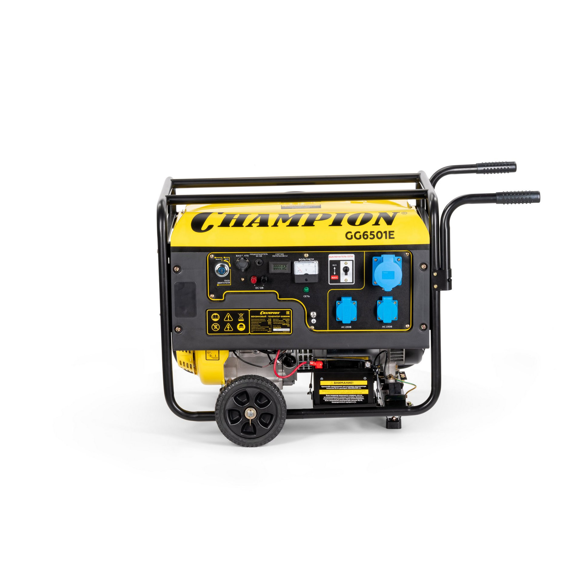 Генератор CHAMPION GG6501E+ATS (5/5,5кВт 15лс 25л 12В 81,5кг эл. стартер,счетчик) (GG6501E)