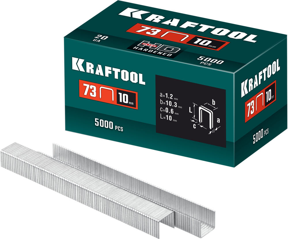 Скобы тип 73, 10 мм, калибр 20GA, 5000 шт KRAFTOOL 31773-10