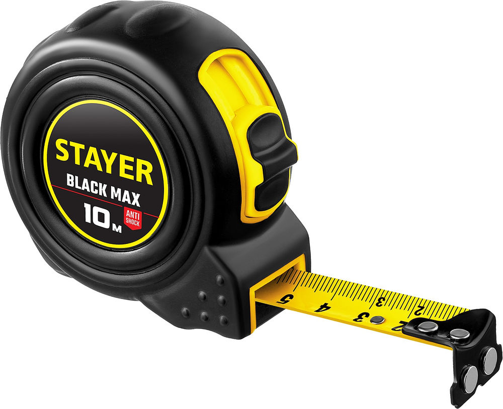 Рулетка с двумя фиксаторами BlackMax 10 м х 25 мм Professional STAYER 3410-010