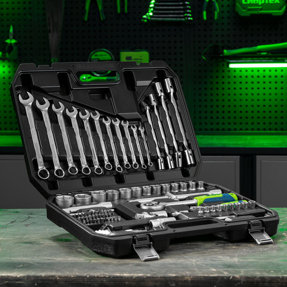 Набор инструментов, 1/2, 1/4, пластиковый кейс 89 предметов Сибртех