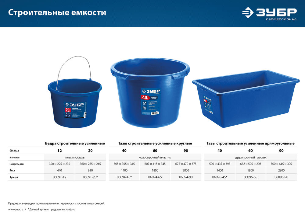 Таз строительный круглый 90 л, первичный высокопрочный пластик, усиленный ЗУБР 06094-90