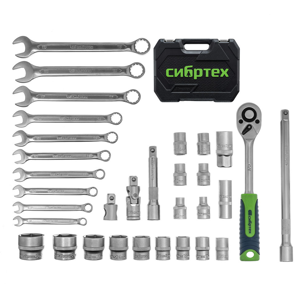 Набор инструментов, 1/2, пластиковый кейс, 32 предмета// Сибртех