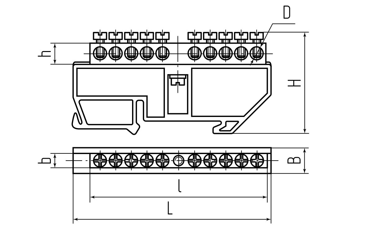 Шина N ноль на DIN-изол ШНИ-6х9-10 (син) (КВТ) (87190)