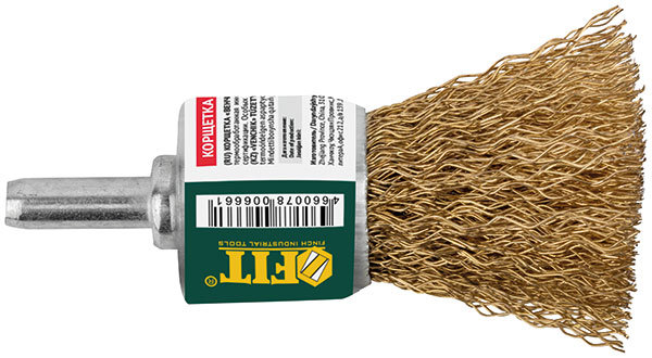 Корщетка-венчик, со штифтом, стальная латунированная волнистая проволока 25 мм (38525)