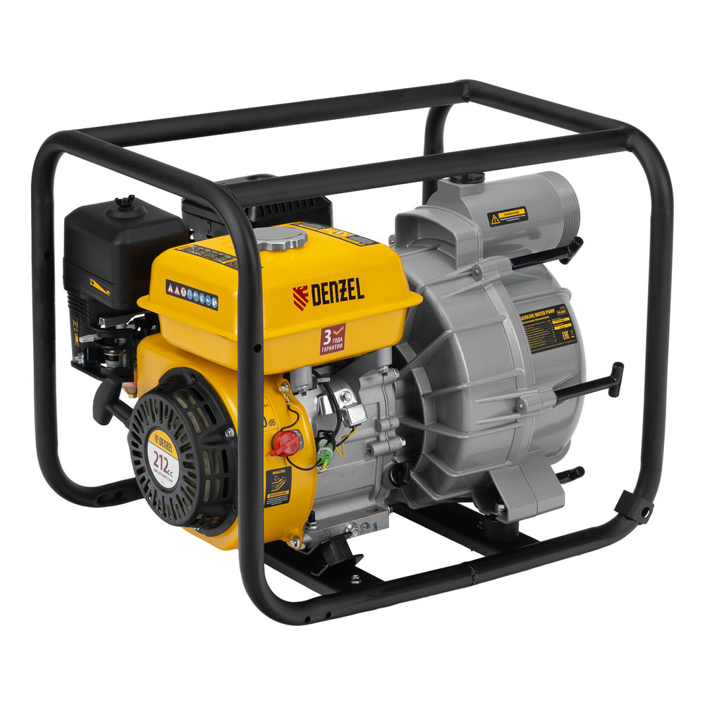 Мотопомпа бензиновая для грязной воды PX-80D7, 7 л.с., 3, 1300 л/мин, глуб 8 м,напор 30 м Denzel (99206)