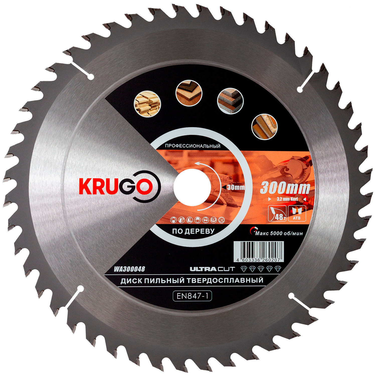 Пильный диск 300 x 3.2/2.2 x 48T x 30mm KRUGO (WA300048)