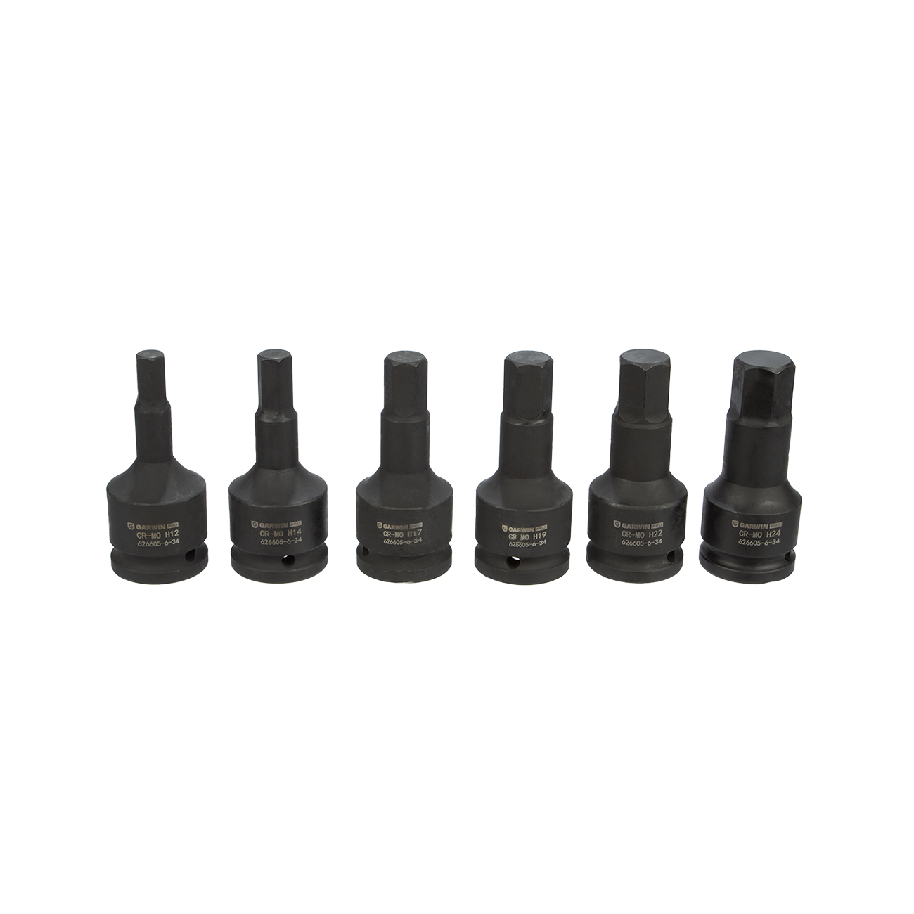 Набор ударных насадок / шестигранников, 3/4 6 пр. HEX H12.H14.H17.H19.H22.H24, L= 100 mm GARWIN PRO 626605-6-34
