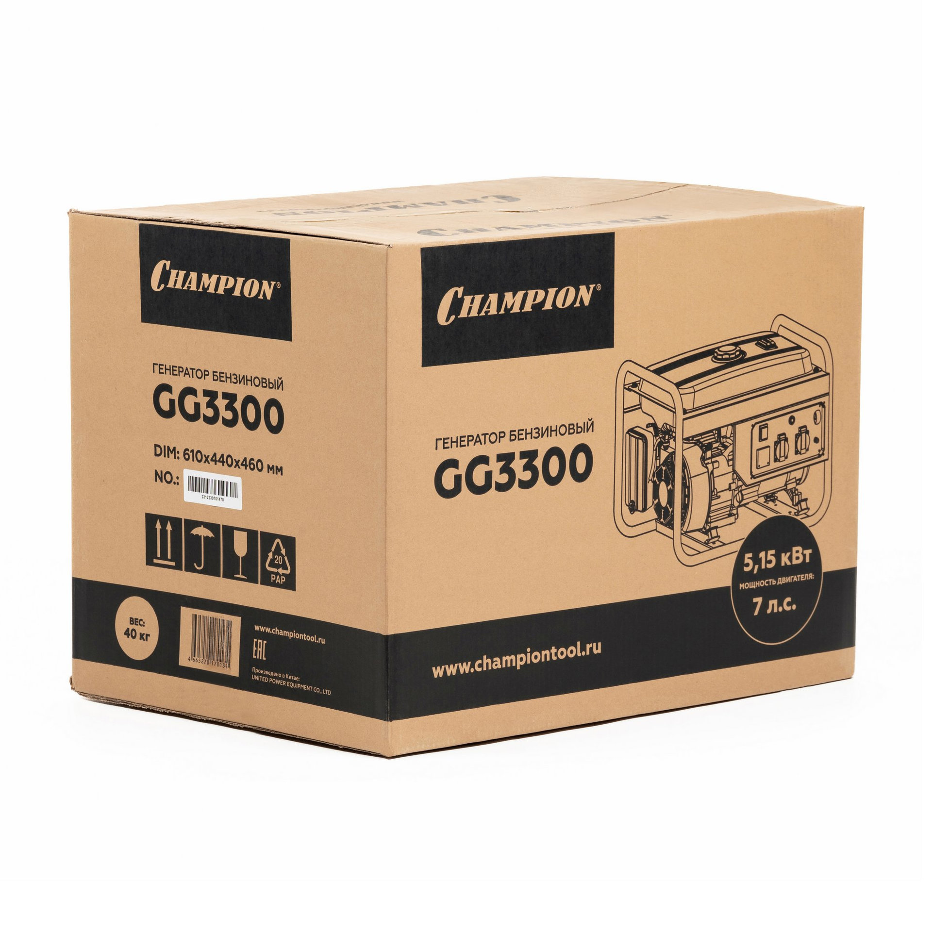 Генератор CHAMPION GG3300 (2,6/3кВт 7лс 15л 41,5кг) (GG3300)