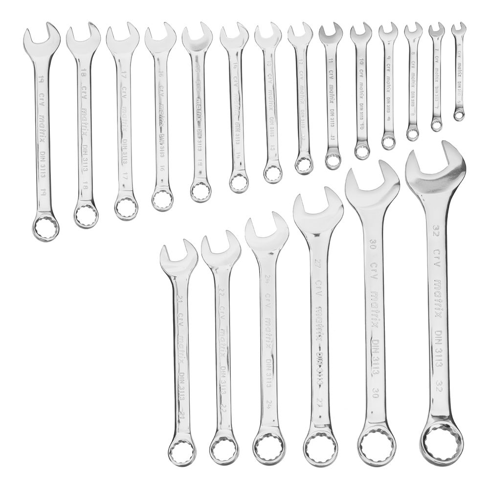 Набор ключей комбинированных 6-32 мм, 20 шт, CrV, полированный хром Matrix