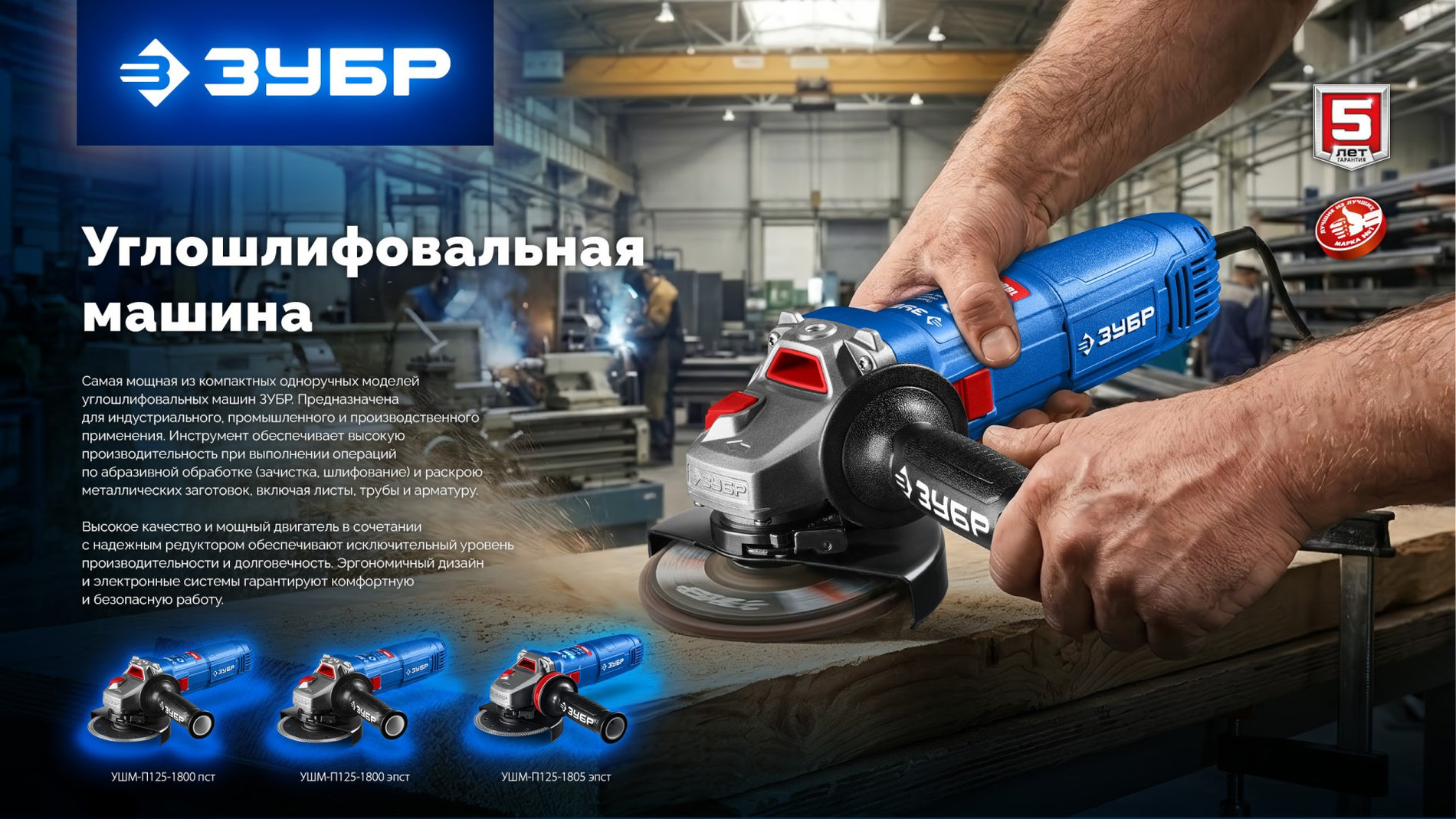 ЗУБР 1800 Вт, d125 мм, УШМ, регулировка оборотов, Профессионал (УШМ-П125-1800 ЭПСТ)