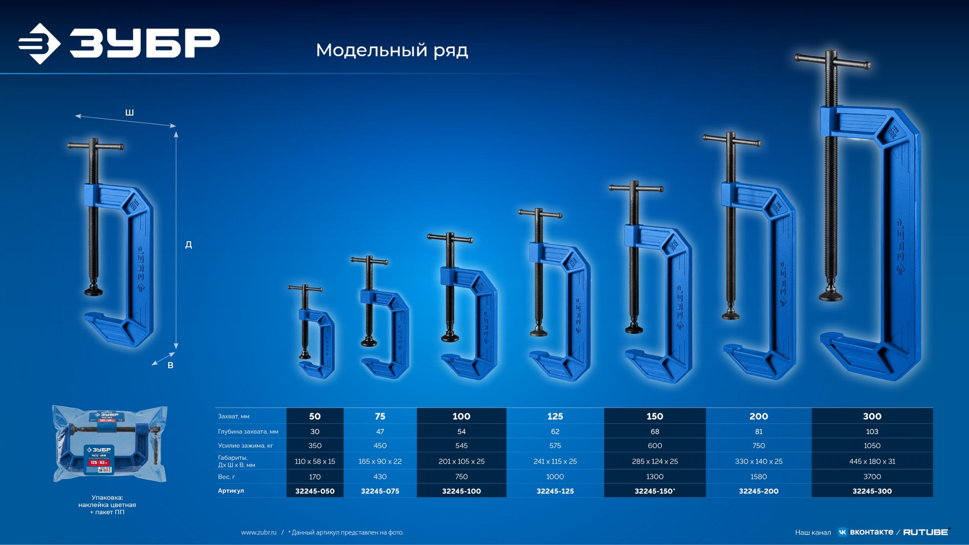 ЗУБР ПСС-125, 125 мм,чугунная струбцина тип С (G-образная), Профессионал (32245-125_z03)