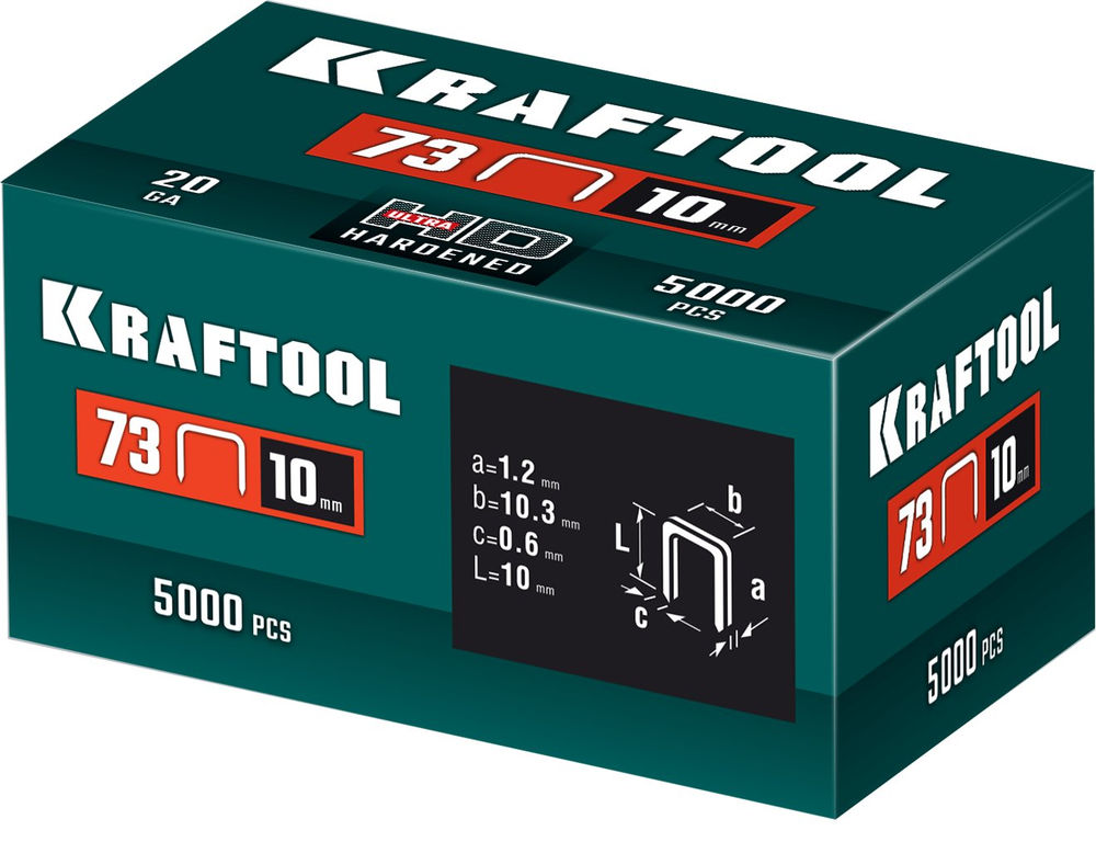Скобы тип 73, 10 мм, калибр 20GA, 5000 шт KRAFTOOL 31773-10