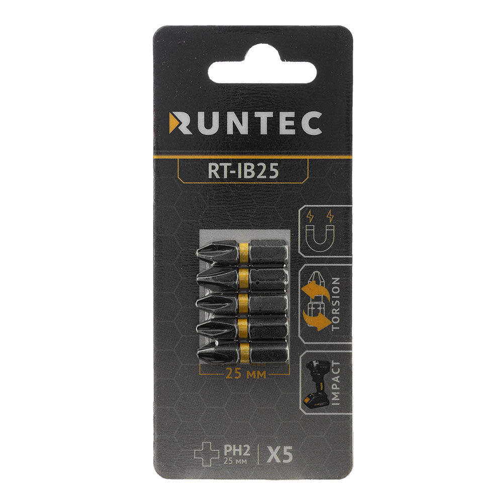 Бита ударная H6.35 25мм PH2 5шт. RUNTEC RT-IB25