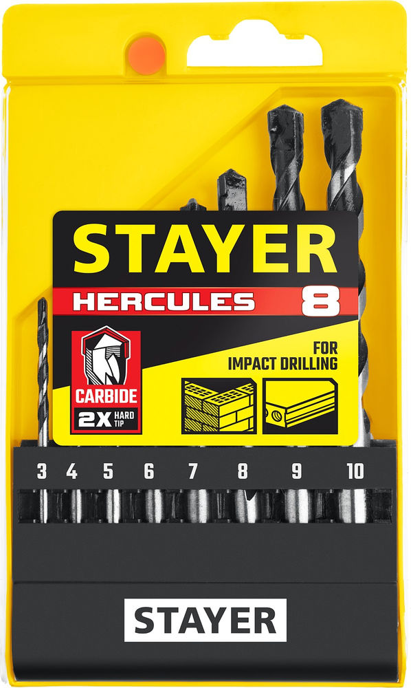 Набор сверл по бетону Hercules, 8 шт: d 3-4-5-6-7-8-9-10 мм STAYER Professional 2915-H8_z02