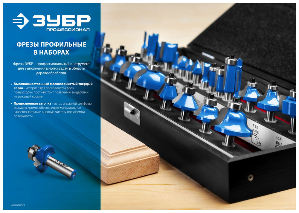 Набор профильных фрез по дереву 4 шт ЗУБР Профессионал 28795-H4-1  