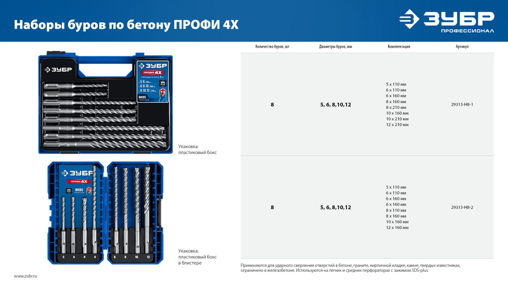 Бур SDS-plus 6 х 210 мм ПРОФИ-4Х ЗУБР 29313-210-06
