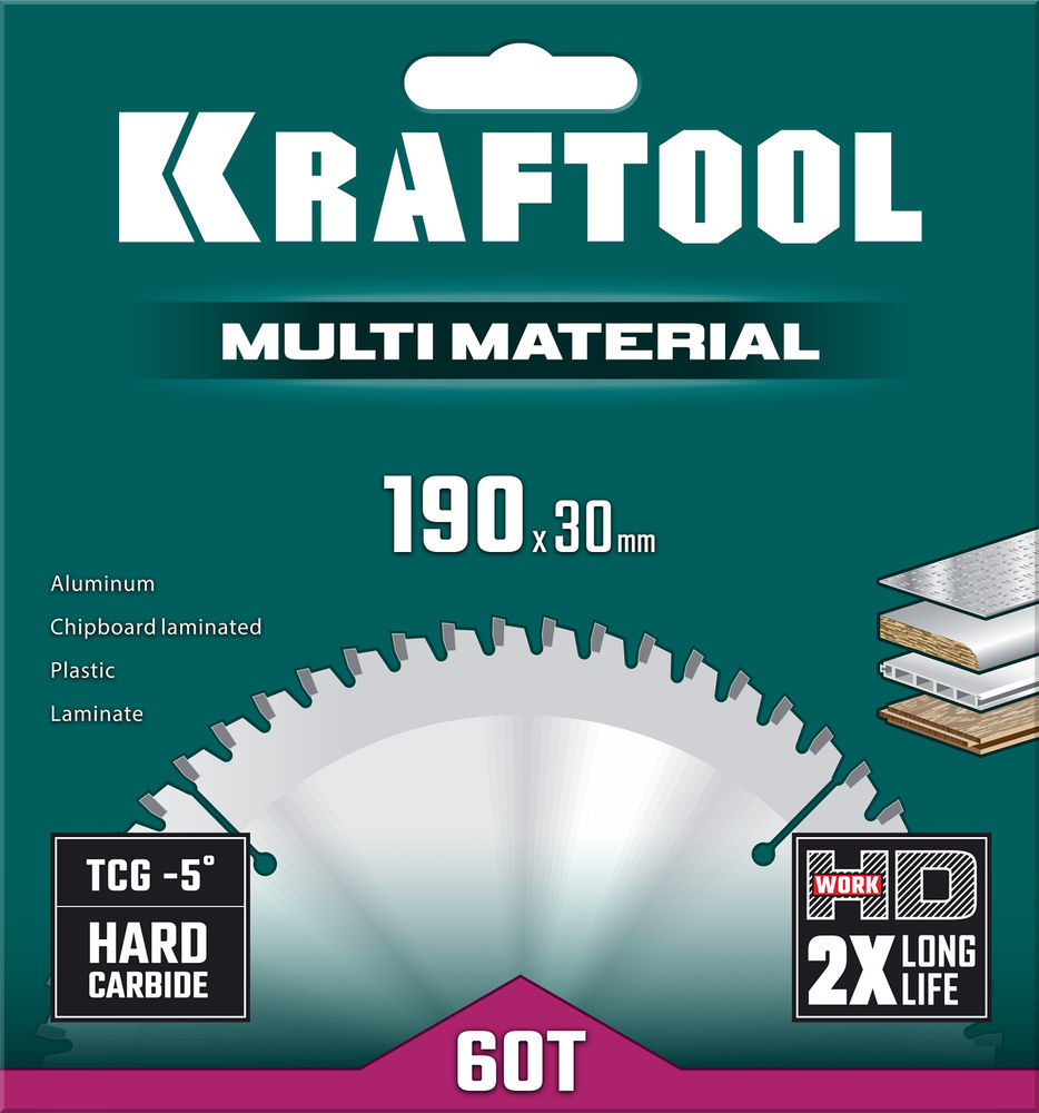 Пильный диск по алюминию Multi Material, 190 х 30 мм, 60Т KRAFTOOL 36953-190-30