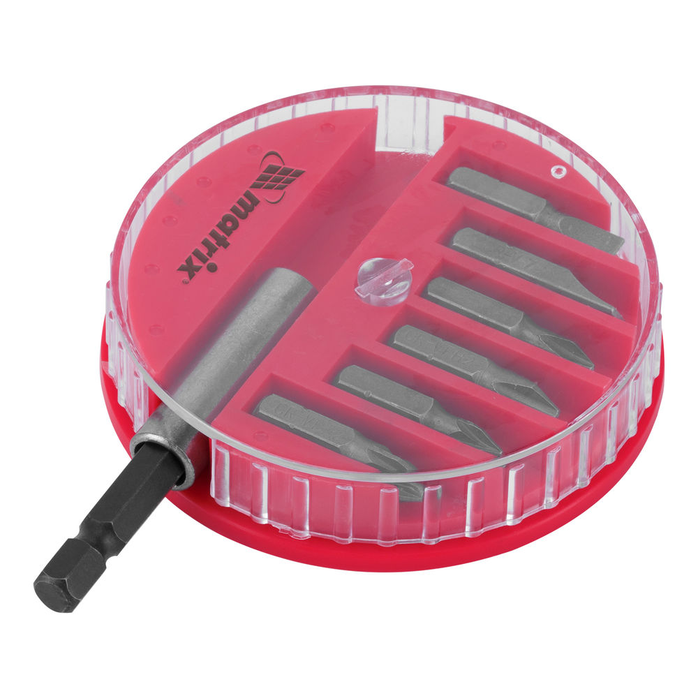 Набор бит, магнитный адаптер для бит, сталь 45Х, 7 предметов, пластиковый кейс Matrix (11392)