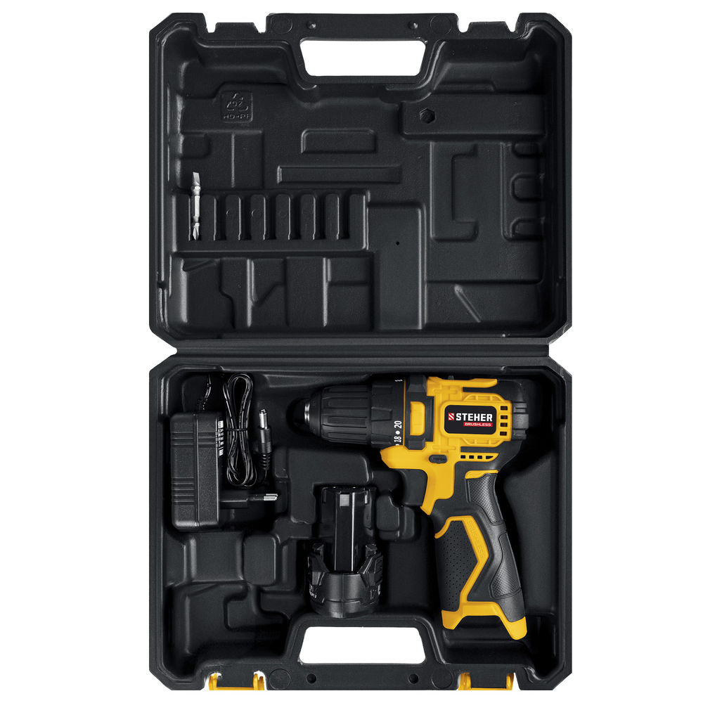 Дрель-шуруповерт бесщеточная 12 В, 35 Н·м, 1 АКБ (2 А·ч), кейс STEHER CDB-120-1