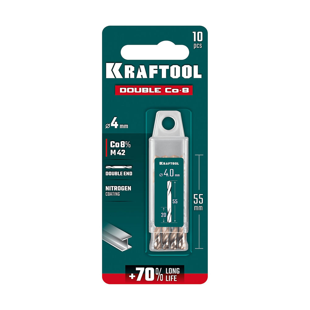 Сверло двухстороннее 4?55 мм по металлу DOUBLE Сo-8 сталь M42+8%Co класс А KRAFTOOL 29654-4.0-10