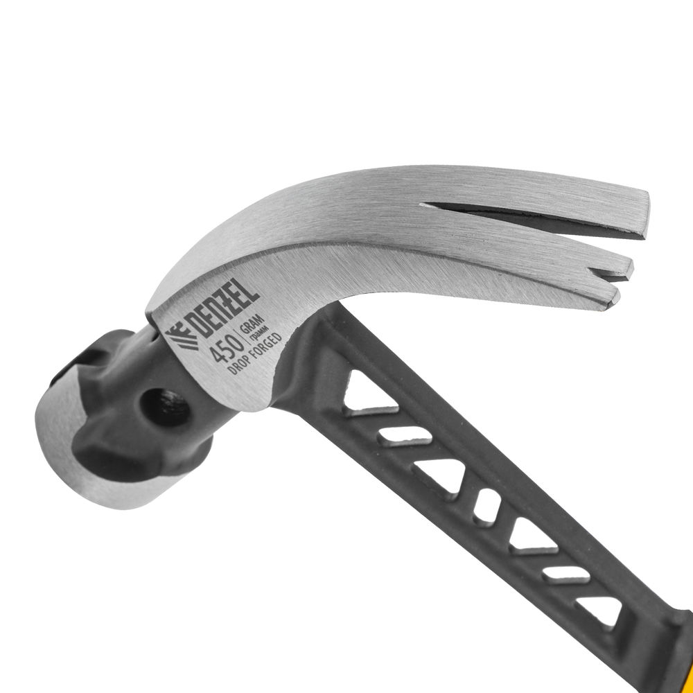 Молоток-гвоздодер 450 г, цельнокованый,боек с магнитом, двухкомп. обрезин. рук-ка Denzel (10466)