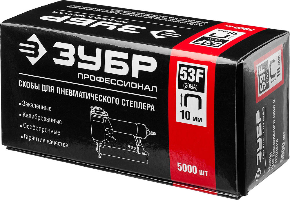 Скобы 10 мм, тип 53F (D/056), калибр 23GA, 5000 шт Профессионал ЗУБР 31950-10