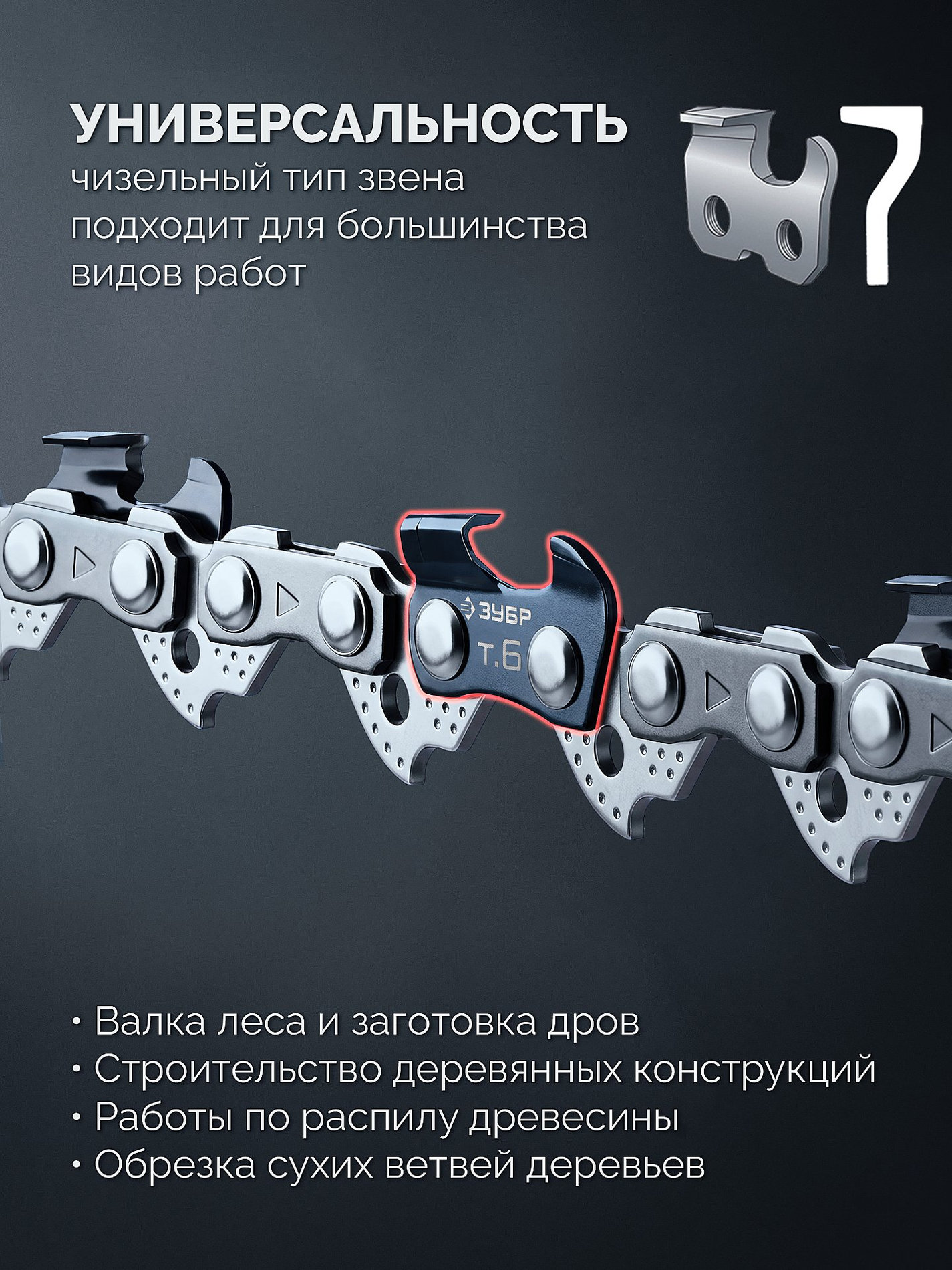 ЗУБР тип 6, 30 см, шаг 3/8?, паз 1.1 мм, 45 звеньев, цепь (71306-30)