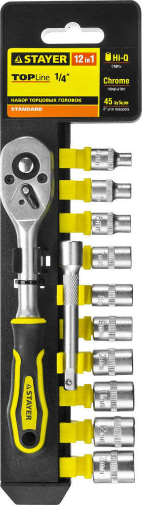 Набор торцовых головок и бит-головок 12 предм., (1/4) RSS 12S STAYER 27754-H12