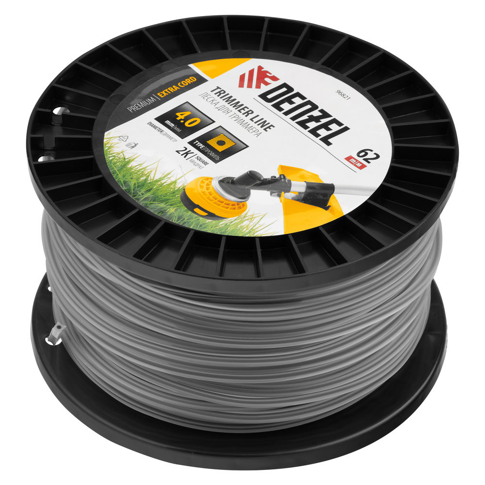Леска для триммера двухкомпонентная квадрат, 4,0мм х 62м, на DIN катушке EXTRA CORD Denzel (96821)