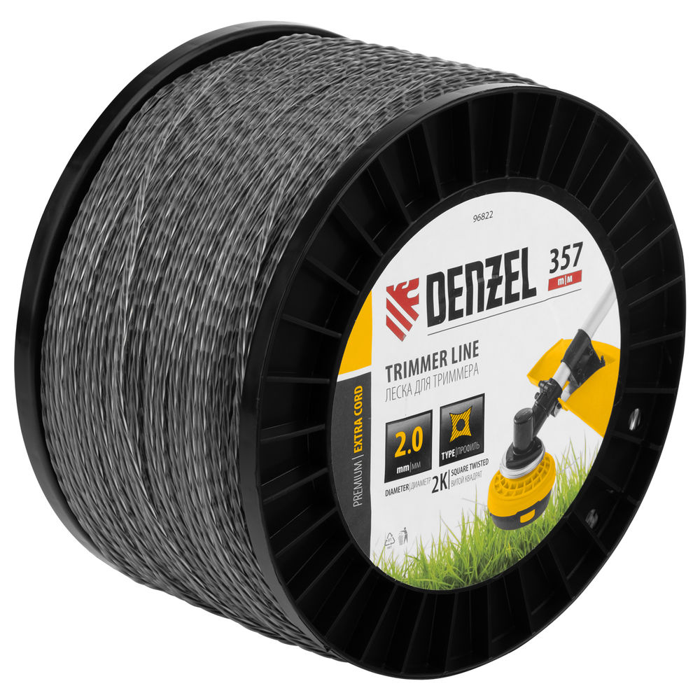 Леска для триммера двухкомпонентная витой квадрат, 2,0мм х 357м, на DIN катушке EXTRA CORD Denzel (96822)