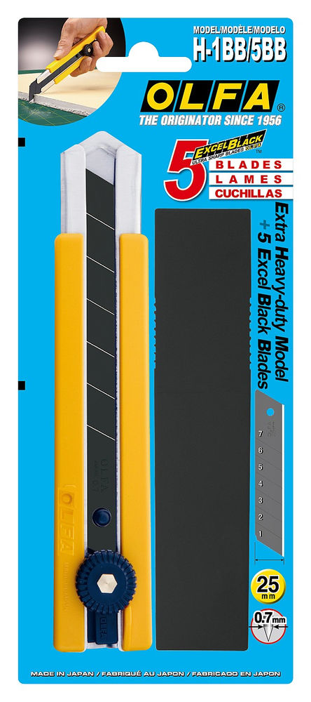 Нож 25 мм, в комплекте с лезвиями EXCEL BLACK 5 шт OLFA OL-H-1BB/5BB