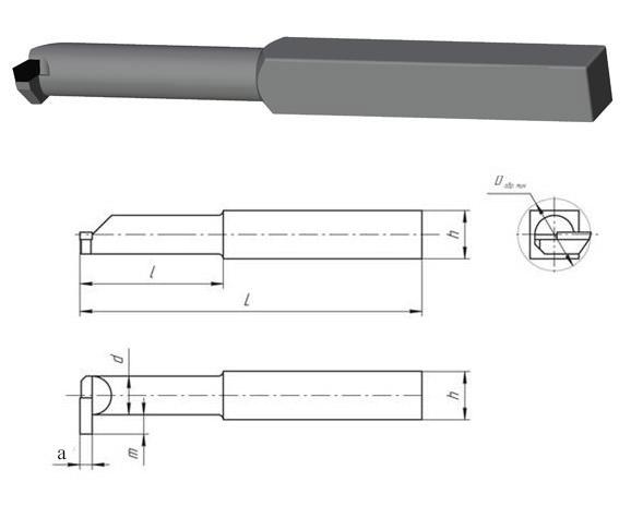 Резец канавочный внутренний 20х20х200 ВК8 а=5, m=12