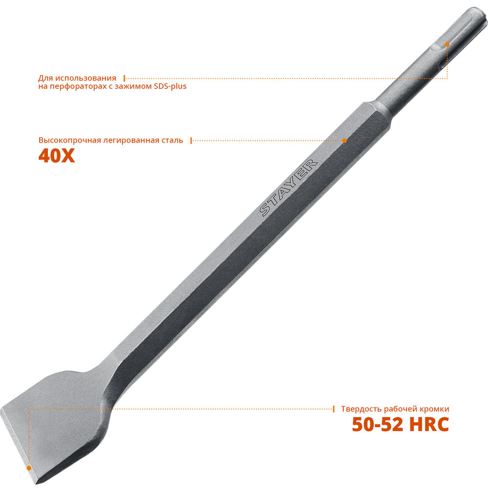 Зубило плоское изогнутое Gorilla Force, 40 х 250 мм, SDS-Plus STAYER Professional 29354-40-250_z02